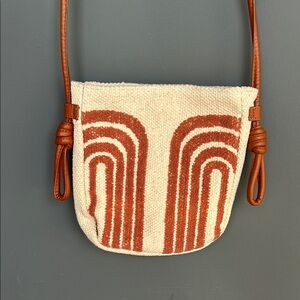 Cream and Burnt Orange Crossbody Bag with Geometric Design
